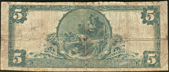 1902 $5.00. Brownstown, IN Charter# 9143 Blue Seal. VG.