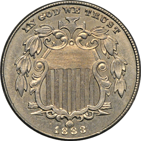 Five nickel type coins.