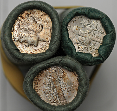 Three BU dime rolls form the 1940's (2 - 1945 & 1 - 1946) .