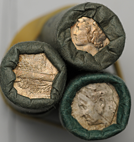 Three BU dime rolls form the 1940's (2 - 1945 & 1 - 1946) .