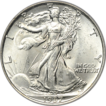 Six certified Walking Liberty half-dollars.