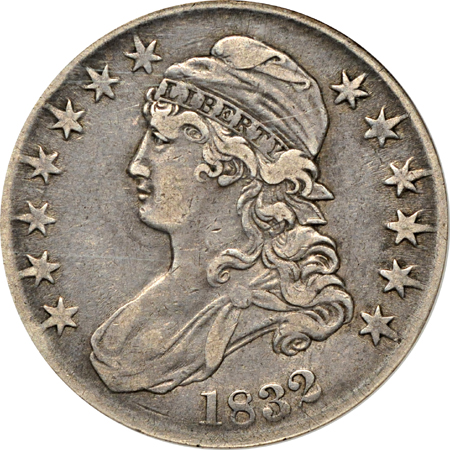 Seven certified Capped Bust half-dollars.