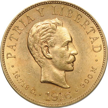 Cuba Republic Gold, 1915 20 Pesos (KM-21) and 1916 10 Pesos (KM-20). ANACS MS-61.