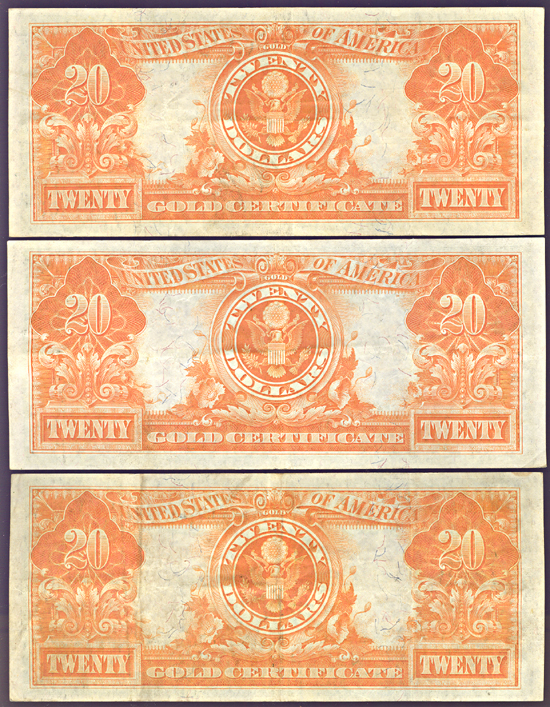 Three 1922 $20.00.  XF.