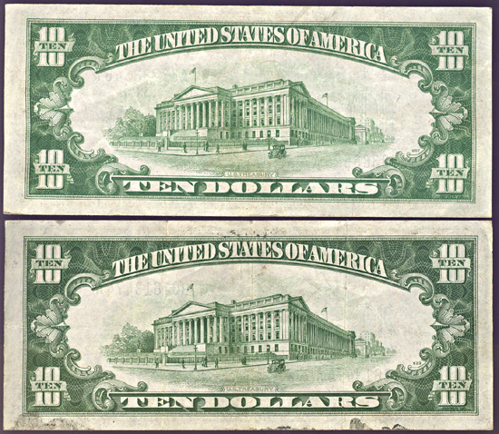 1934-A $10.00 North Africa VF and 1934-A Silver Certificate XF.