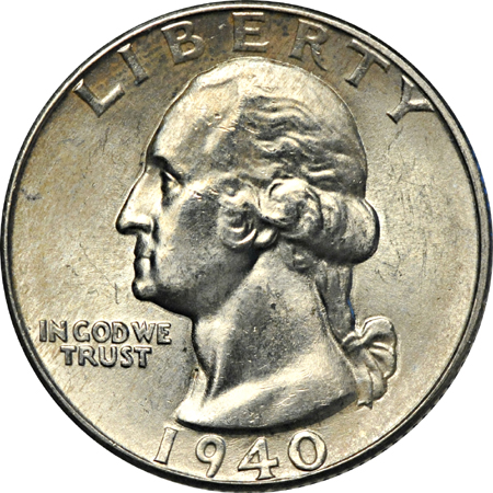 One BU (tube) roll of 1940 Washington quarters.