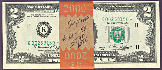 Fifty sequential 1976 $2.00 Dallas stars.  CHCU.