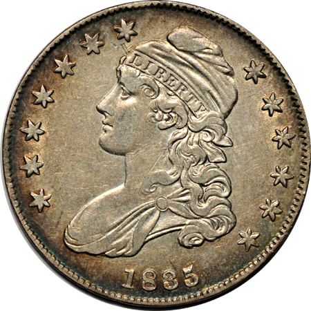 Five Capped Bust/Lettered Edge half-dollars.