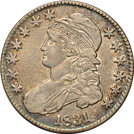 Five Capped Bust/Lettered Edge half-dollars.