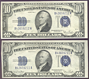 Sequential Pair of 1934-D $10.00.  CHCU.