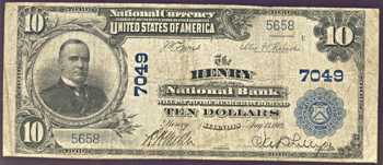 1902 $10.00. Henry, IL Charter# 7049 Blue Seal. F.