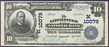 1902 $10.00. Litchfield, IL Charter# 10079 Blue Seal. XF.