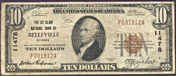 1929 $10.00. Belleville, IL Charter# 11478 Ty. 1. F.