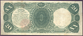 1880 $20.00.  Small Seal Red Numbers. XF.