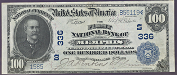 1902 $100.00. Memphis, TN Charter# 336 Blue Seal Date Back. PMG CU.