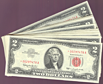 Run of 18 Sequential 1963 $2.00 Star Notes.  CHCU.