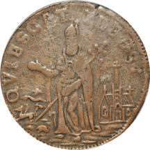 (1670 - 1675) New Jersey St. Patrick or Mark Newby Farthing PCGS VF-35.