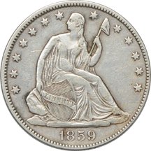 Ten Seated Liberty half-dollars.