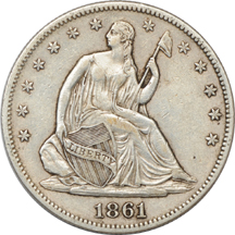 Twenty Seated Liberty half-dollars.