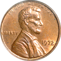 1972 doubled-die Lincoln cent, ANACS MS-63 RB.