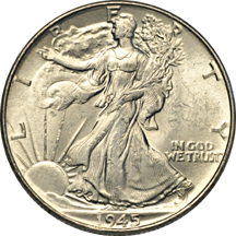 One tube of 1945 Walking Liberty half-dollars.