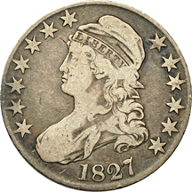 Eight Capped Bust half-dollars.