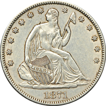 Three Seated Liberty half-dollars.