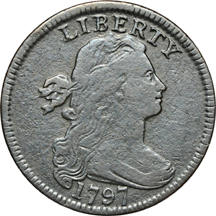 1797 Plain Edge - '96 Rev., Reverse Die Swelling,  (S-138, R-1). Fine details.