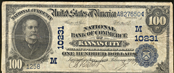 1902 $100.00. Kansas City, MO Charter# 10231 Blue Seal. F.