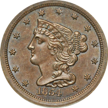 1854 (C-1, R-1) NGC MS-63 BN.