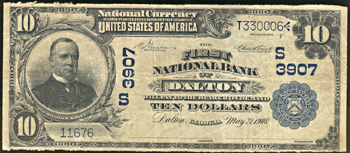 1902 $10.00. Dalton, GA Charter# 3907 Blue Seal. F.