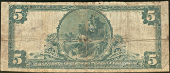 1902 $5.00. Brownstown, IN Charter# 9143 Blue Seal. VG.