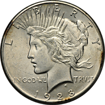 Four difficult high-grade Peace dollars.