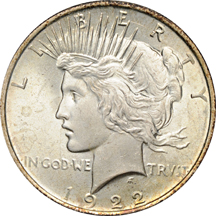 Eight Peace dollars.