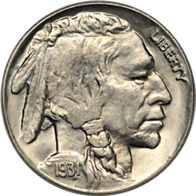 Ten nickel type coins.