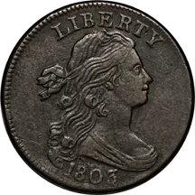 Five Large cent type coins.