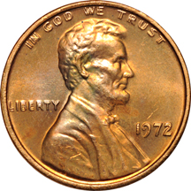 1972 doubled-die Lincoln cent MS-63 RD.