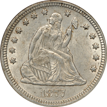 Three certified Liberty Seated quarters. AU.