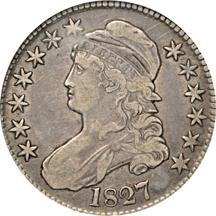 Seven certified Capped Bust half-dollars.