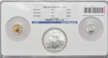 2006 20th Anniversary Silver Eagle Set, 2007 Precious Metal Set, and 2007 Tenth Ounce Eagle Set. NGC.