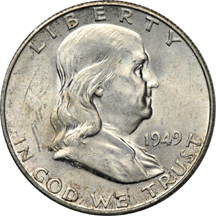 Album (1948 - 1963-D) of Franklin half-dollars.