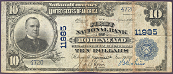 1902 $10.00. Hohenwald, TN Charter# 11985 Blue Seal. F.