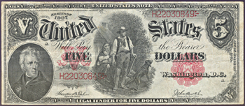 1907 $5.00.  VF.