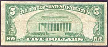 1929 $5.00. New Boston, TX Chater 5636 Ty. 1. VG.