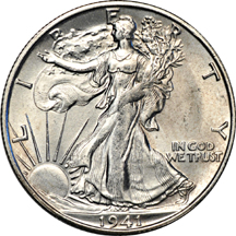 Album (1941 - 1947-D) of  Walking Liberty half-dollars.