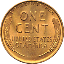 One BU (tube) roll of 1942-S Lincoln cents.