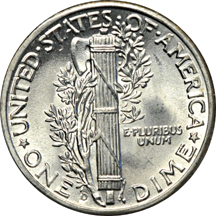 One BU (tube) roll of 1944-D Mercury dimes.