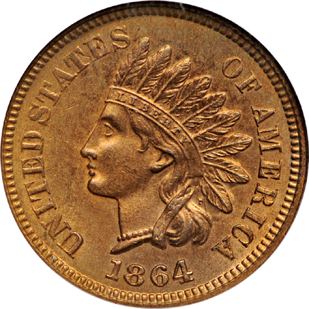 1864 Bronze w/ L. NGC MS-65 RD.