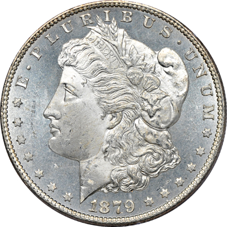 Six certified Morgan silver dollars. PCGS MS-64.