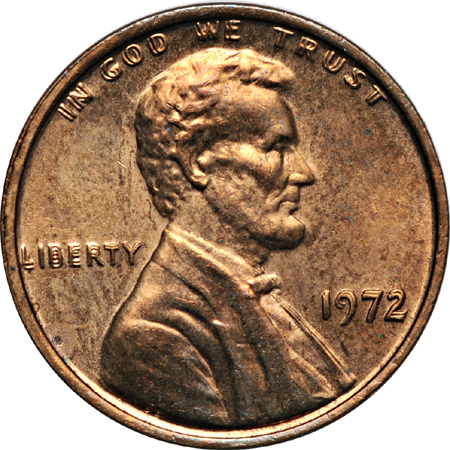 1972 doubled-die Lincoln cent. MS-60, obverse spots.